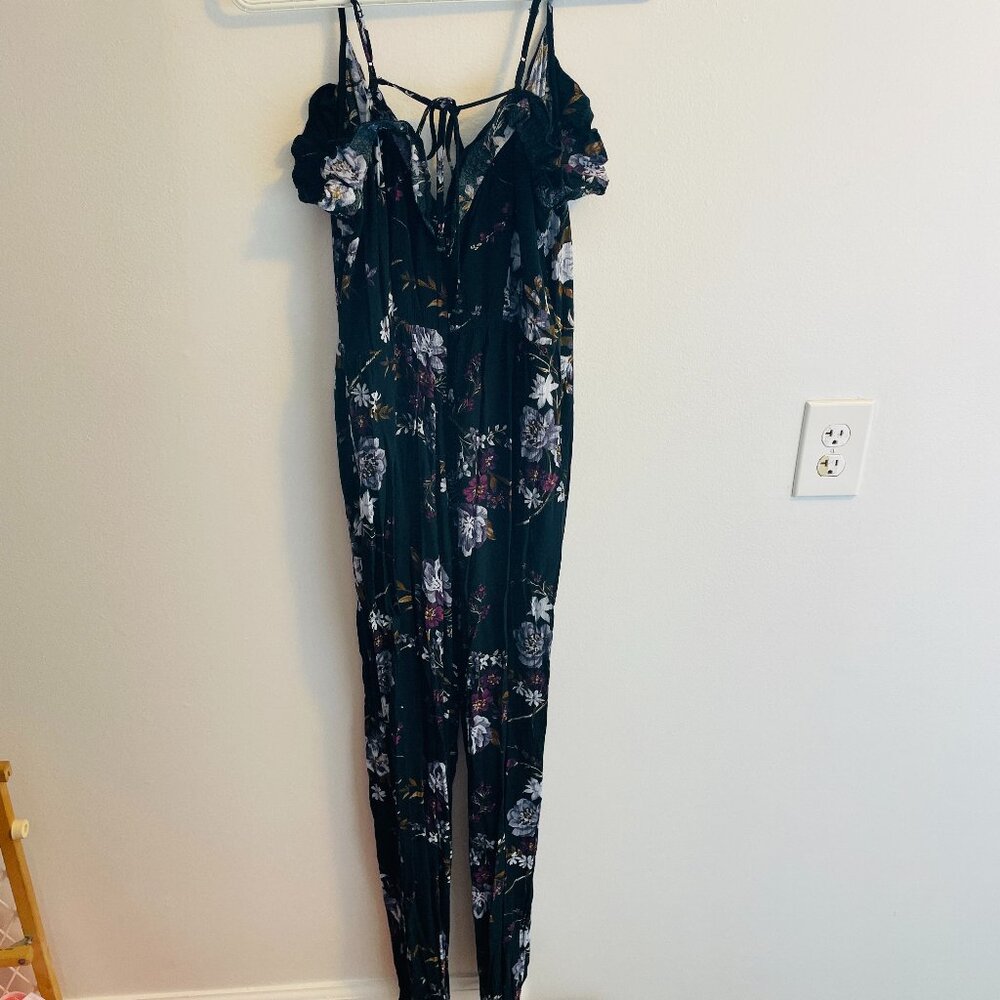 American eagle black and floral jumpsuit